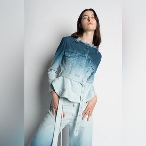 Marques Almeida Stylish Belted Ombre Blue Denim Jacket